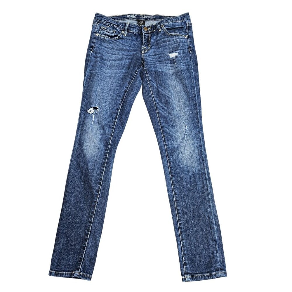 Mossimo Low Rise Skinny Jeans Womens 6 Blue Medium Wash Distressed Stretch Denim